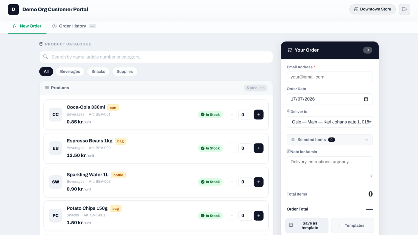 Customer order portal storefront