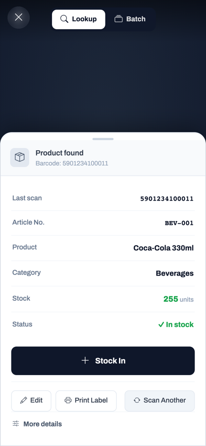 Barcode scanner — product found